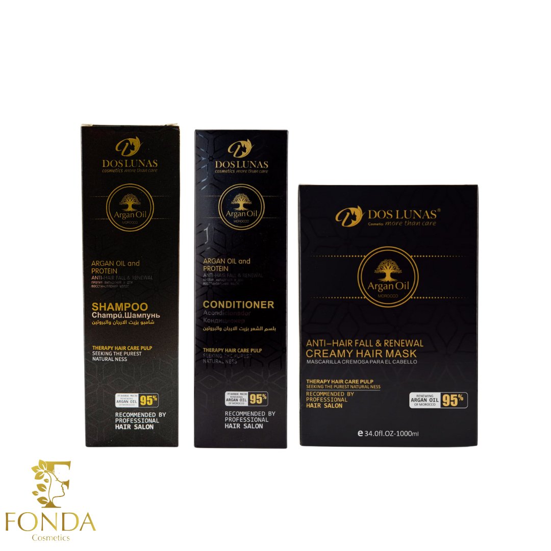 بكج شامبو وبلسم وماسك دوس لوناس بزيت الأرجان DosLunas Argan Oil shampoo, Conditioner & Mask - Fonda Cosmetics